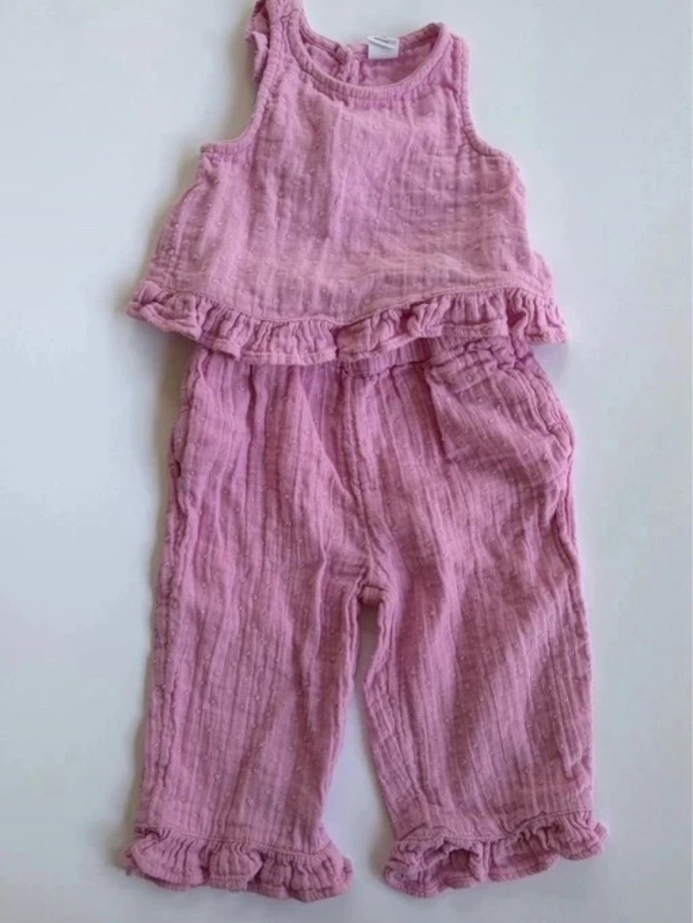 12-18M Gap 100% Cotton Girls Pink Ruffle Tank & Pants Set